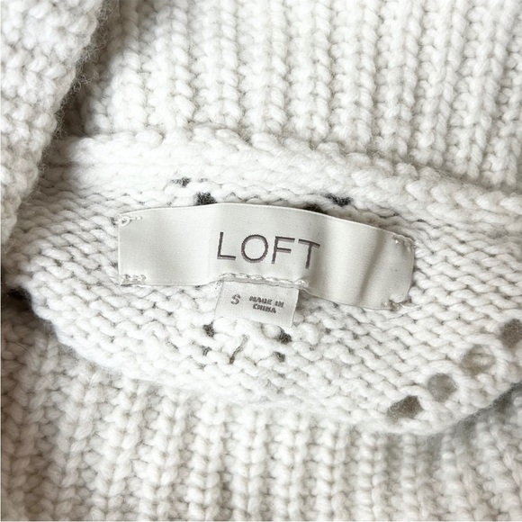 LOFT Wool Blend Turtleneck Chunky Pointelle Knit Oversized Cozy Bobble Sweater S - Picture 7 of 9